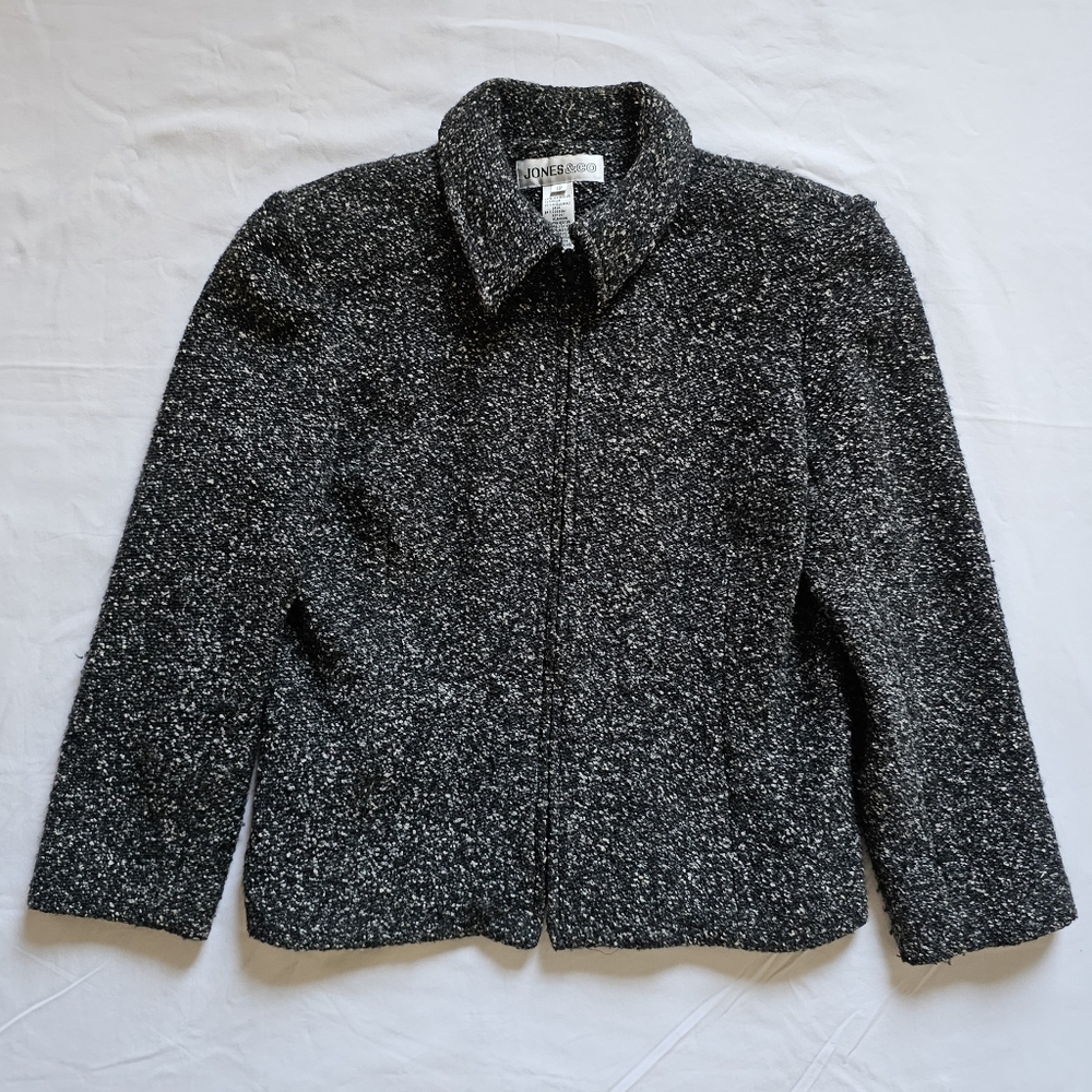 Jones & CO Vintage Retro Wool Blend Collared Zip-up Shoulder Pads Jacket Size 12